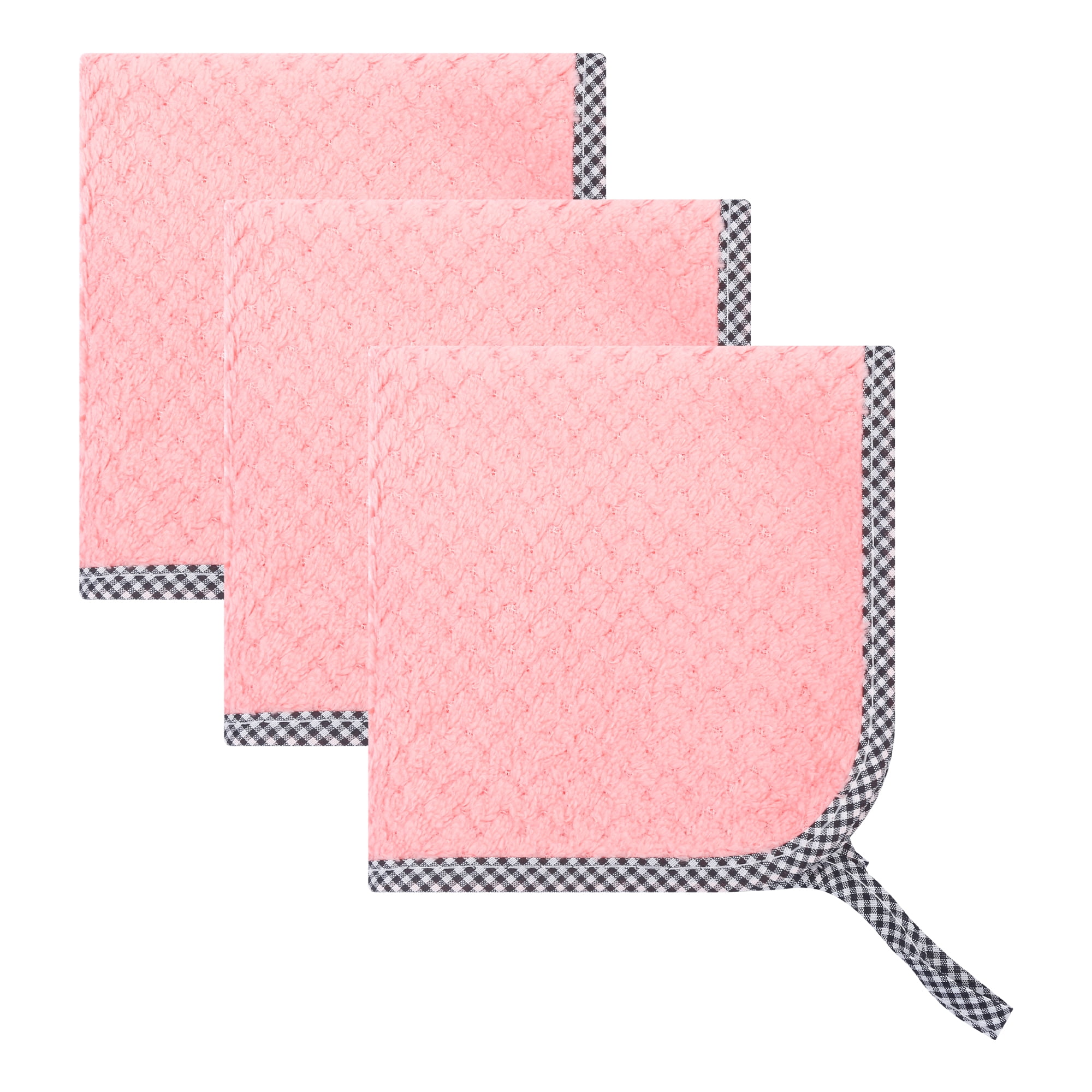 Unique Bargains 3Pcs Hanging Microfiber Reusable Kitchen Dish Cloths Pink 10" x 10"