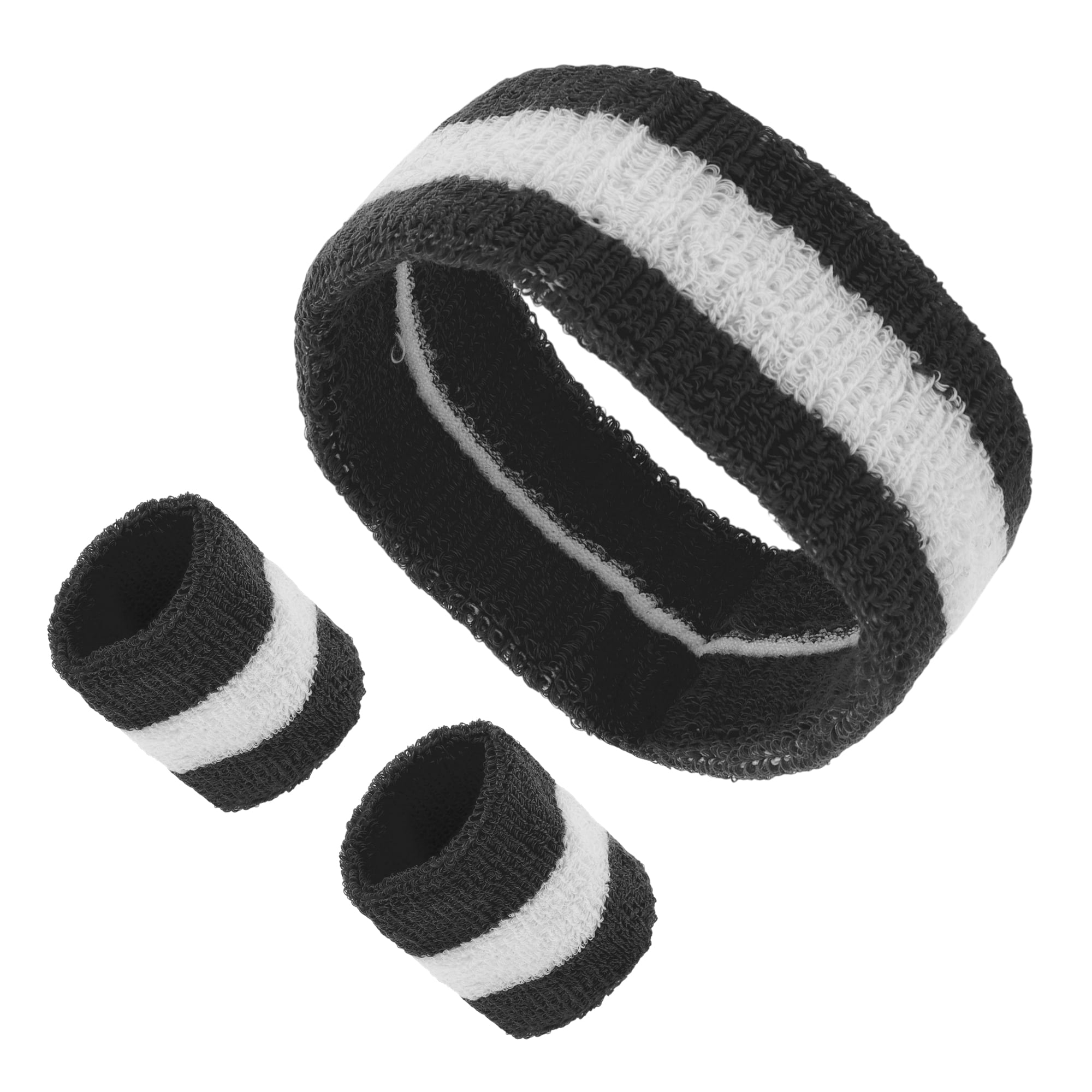 Unique Bargains 3Pcs Headband with Wristband Sweat Headband Black White