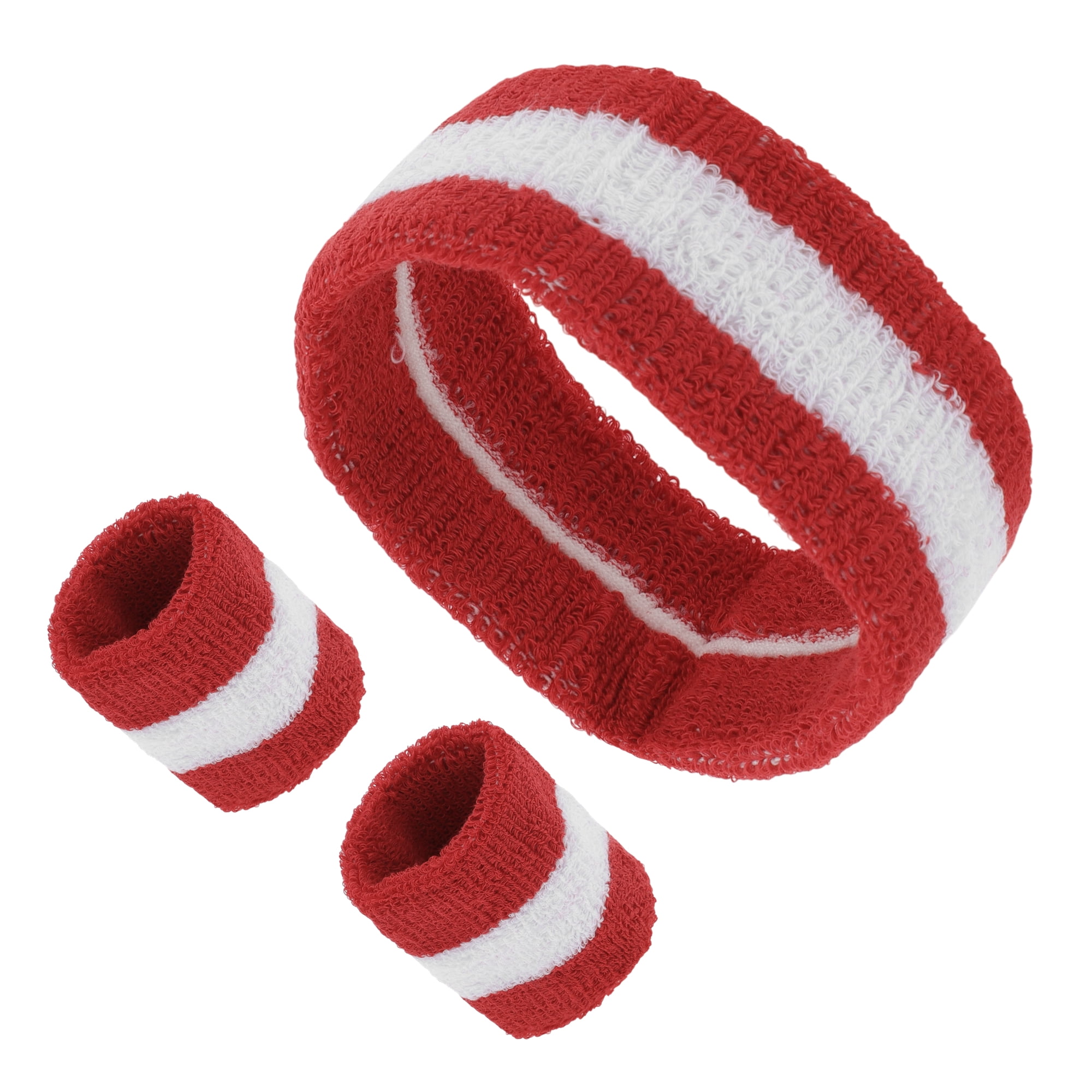 Unique Bargains 3Pcs Headband with Wristband Sweat Headband Red White