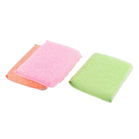 Unique Bargains 3Pcs Kitchenware Bowl Dish Cleaning Scrub Sponge Scouring Pad Tricolor