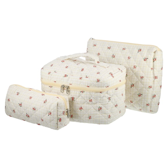 Unique Bargains 3Pcs Large Capacity Travel Cotton Quilted Toiletry Bag for Women Red
