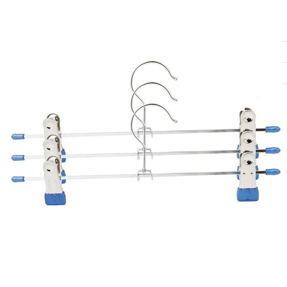 Unique Bargains 3Pcs Metal 2 Clips Clamps Clothes Pants Hanger Hook Silver Tone Blue
