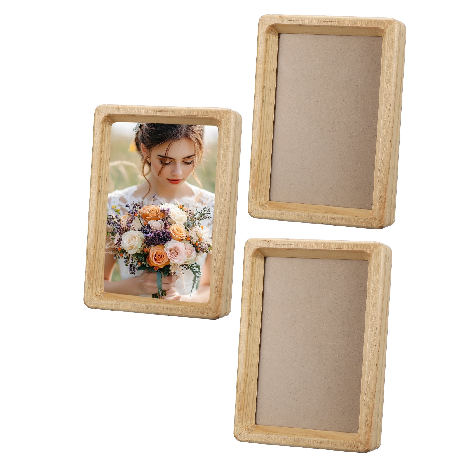 Unique Bargains 3Pcs Mini Tabletop Frame with Mat Wood Color 4" x 6"
