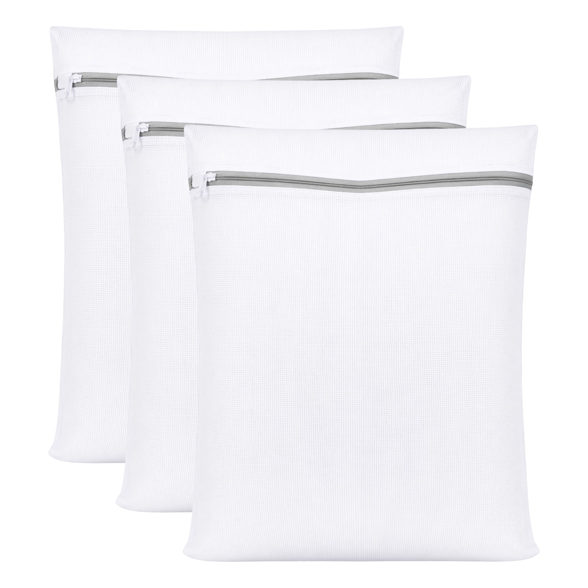 Unique Bargains 3Pcs Polyester Mesh Laundry Bags with Zipper White-Gray 11.8" x 15.7"