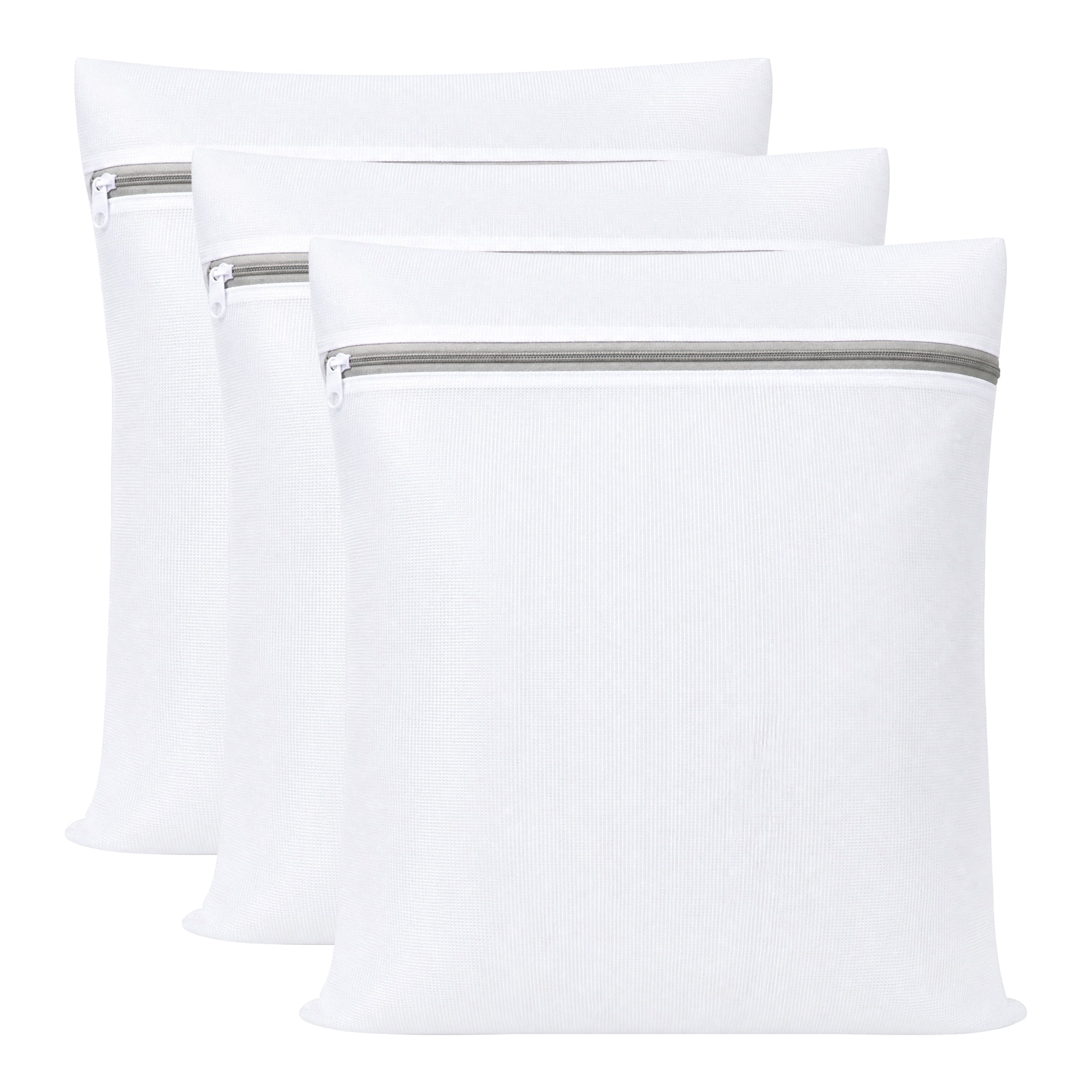 Unique Bargains 3Pcs Polyester Mesh Laundry Bags with Zipper White-Gray 15.7" x 19.7"