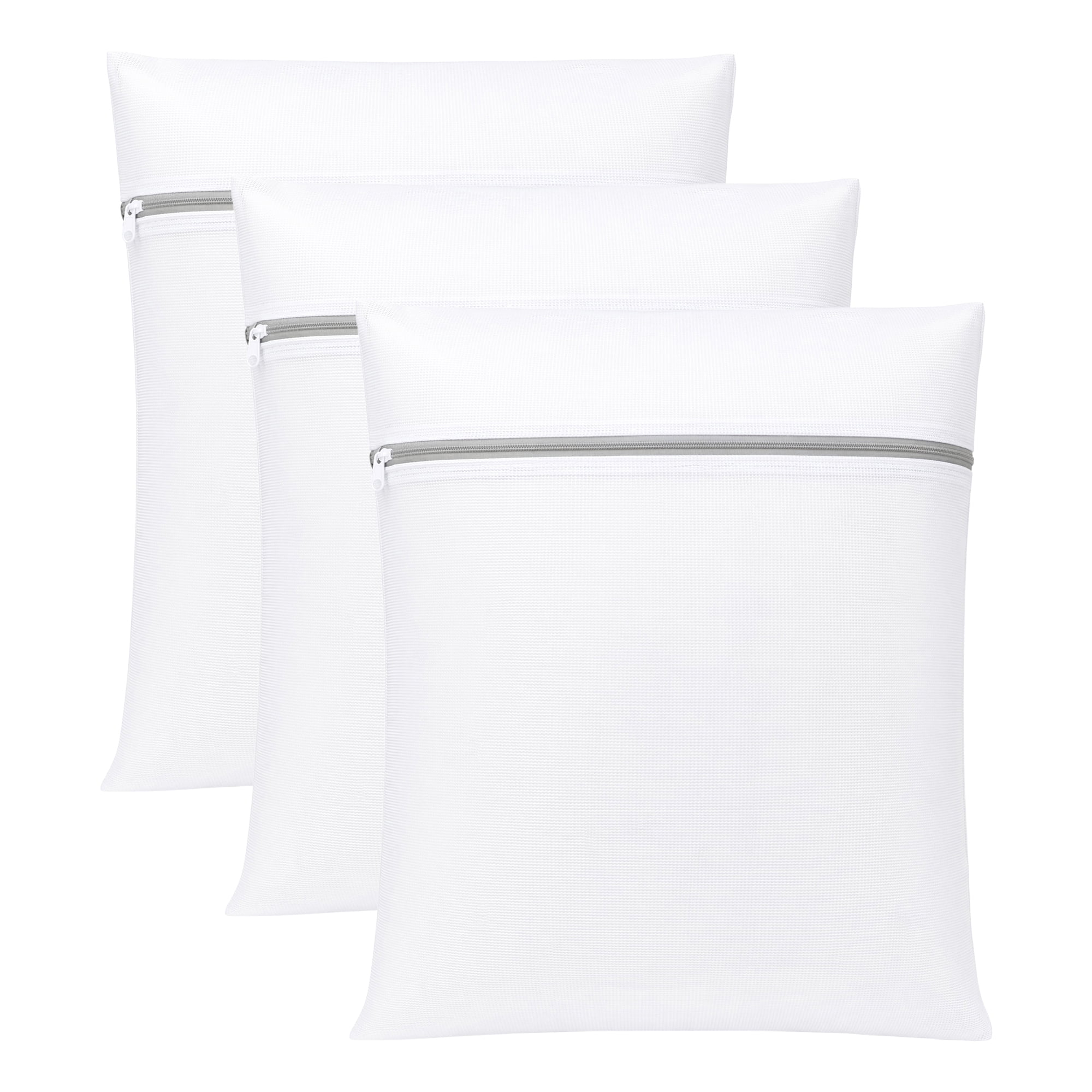 Unique Bargains 3Pcs Polyester Mesh Laundry Bags with Zipper White-Gray 19.7" x 23.6"