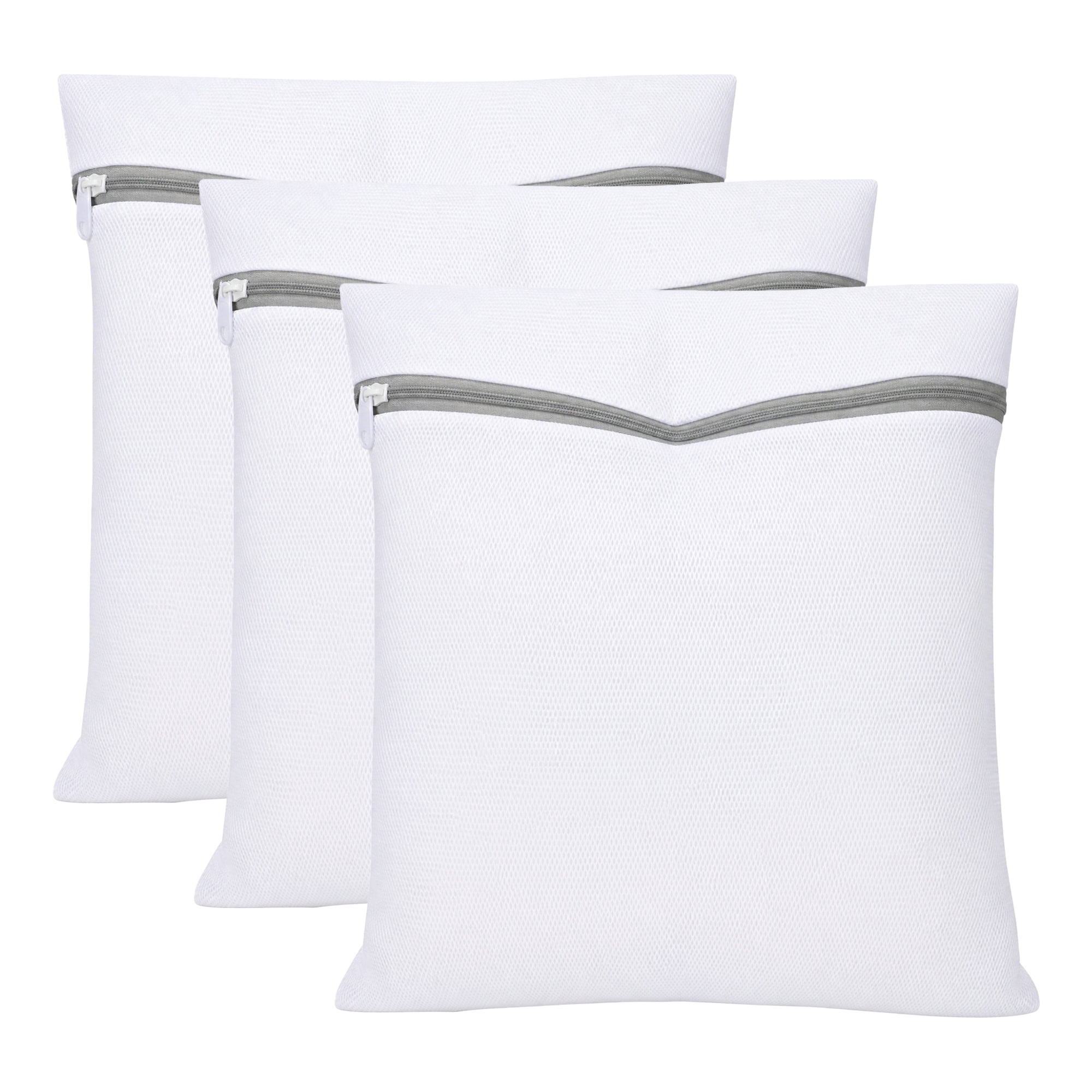 Unique Bargains 3Pcs Polyester Mesh Laundry Bags with Zipper White-Gray 9.8" x 11.8"