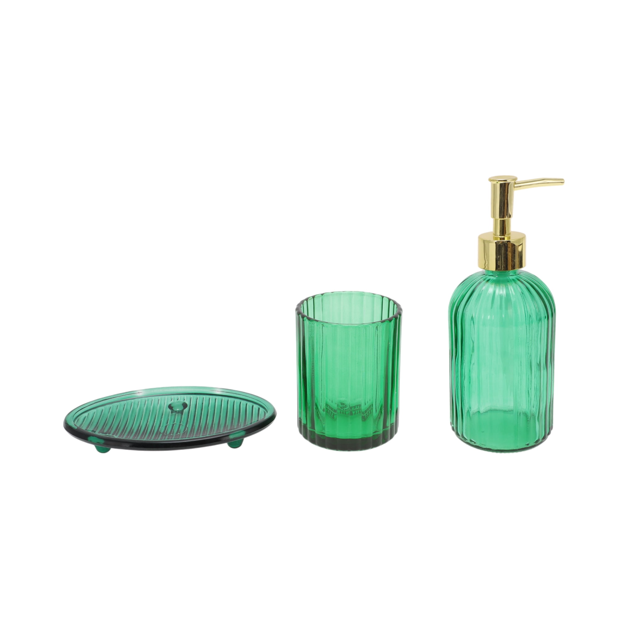 Unique Bargains 3Pcs Reusable Stripes Bathroom Accessories Set Green