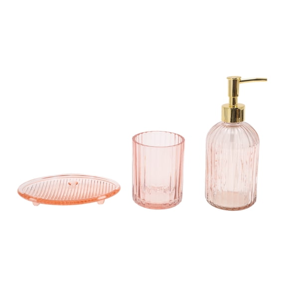 Unique Bargains 3Pcs Reusable Stripes Bathroom Accessories Set Pink