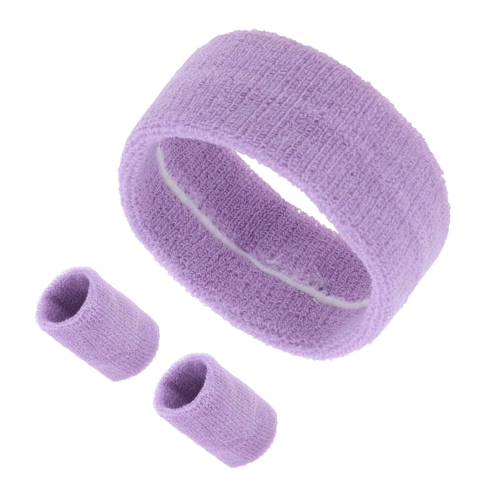 Unique Bargains 3Pcs Soft Headband with Wristband Solid Color Headband Light Purple