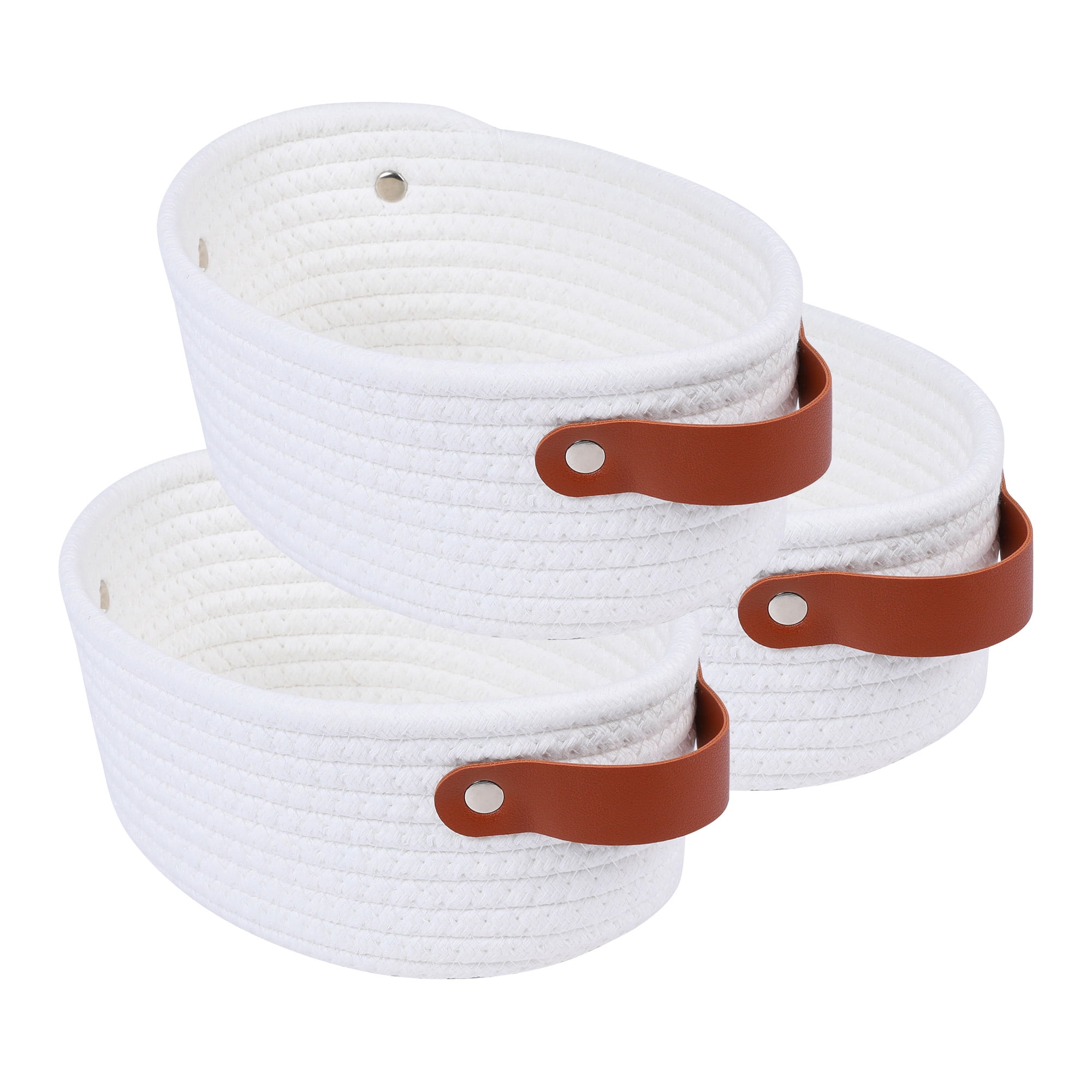 Unique Bargains 3Pcs Woven Storage Basket White 9.1*7.1*3.9in