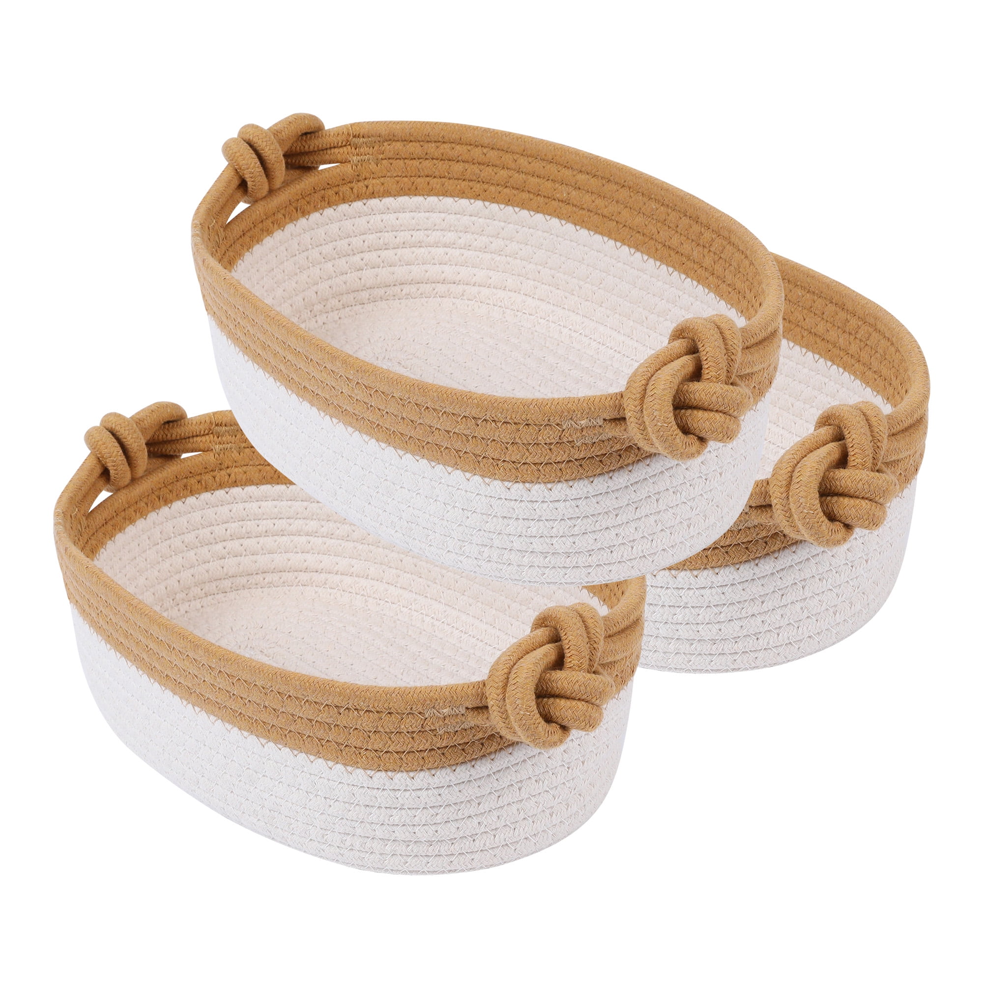Unique Bargains 3Pcs Woven Storage Basket with Handles Khaki 12.6*7.9*4.7in