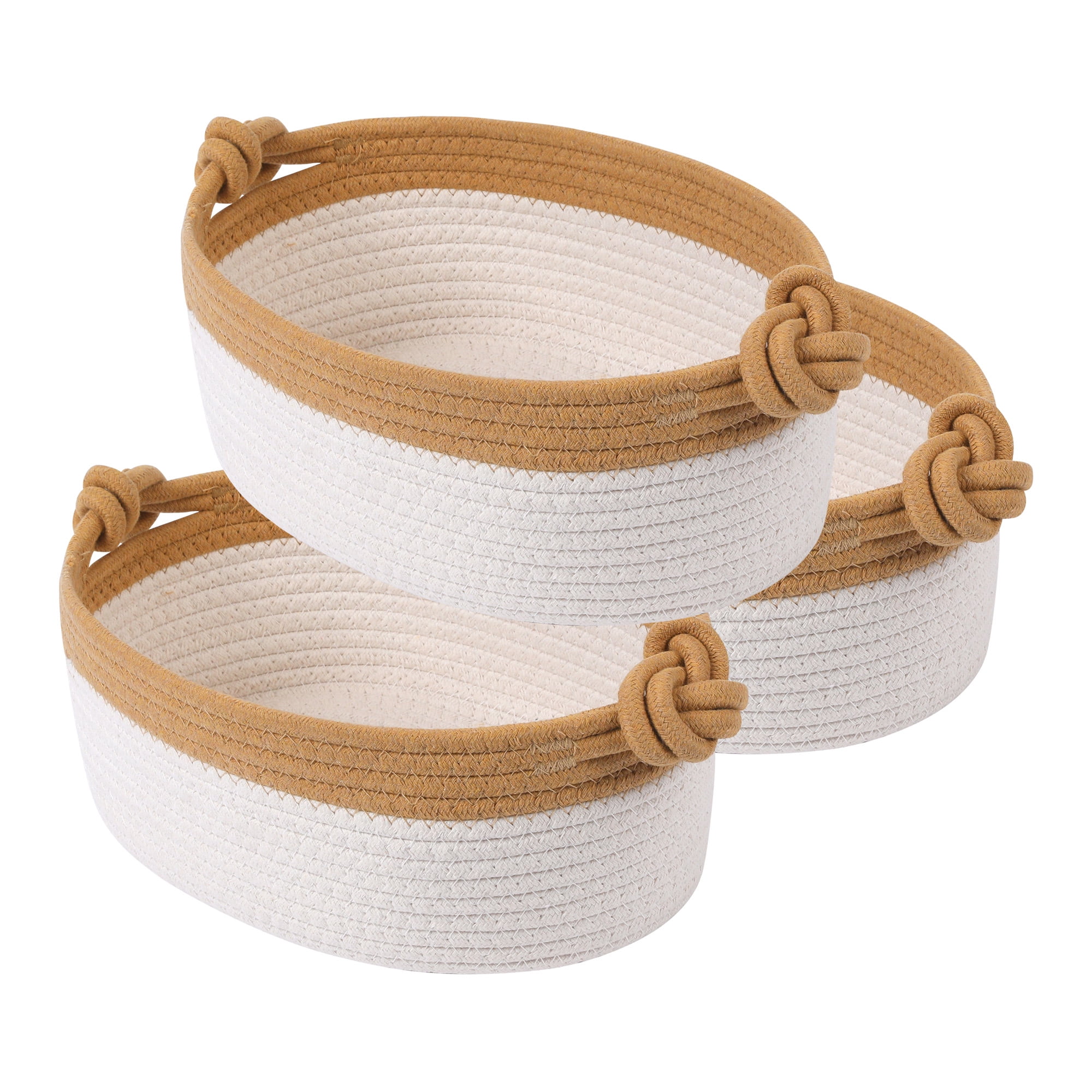 Unique Bargains 3Pcs Woven Storage Basket with Handles Khaki 14.2*8.7*5.9in