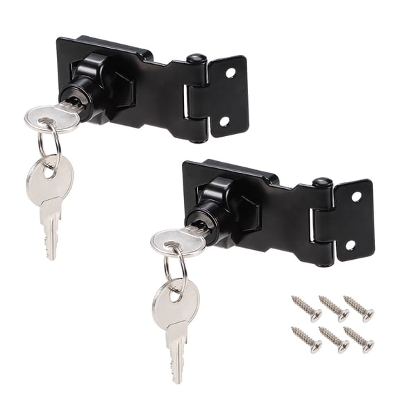 Unique Bargains 3inch Keyed Hasp Locks w Screws for Door Keyed Different Black 2Pcs