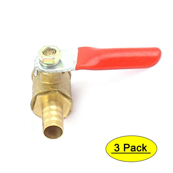 Unique Bargains 3pcs 8mm Hose Barb Tube Red Plastic Coated Handle Brass Fuel Shutoff Ball Valve