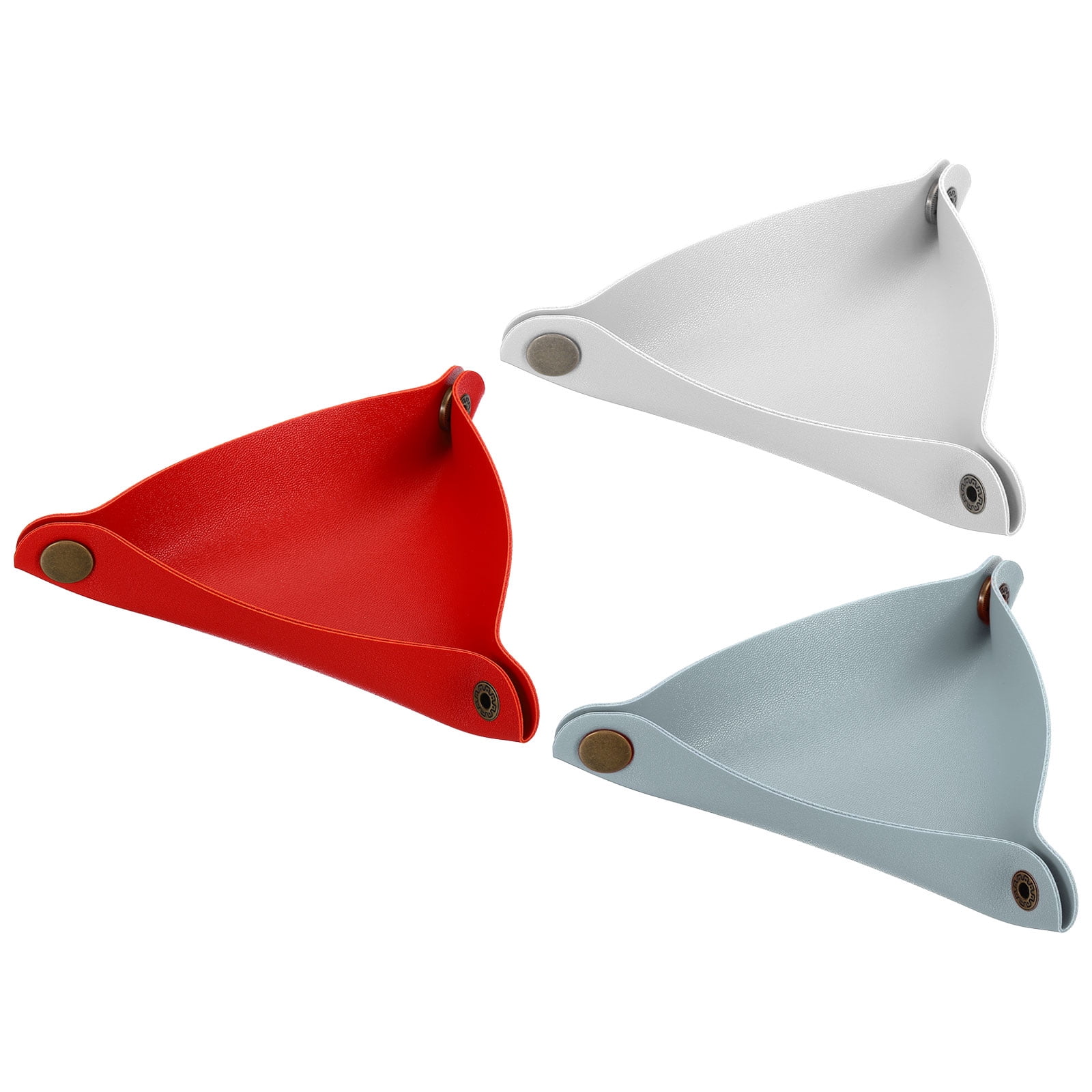 Unique Bargains 3pcs Catchall Foldable Leather Valet Tray White Blue Red