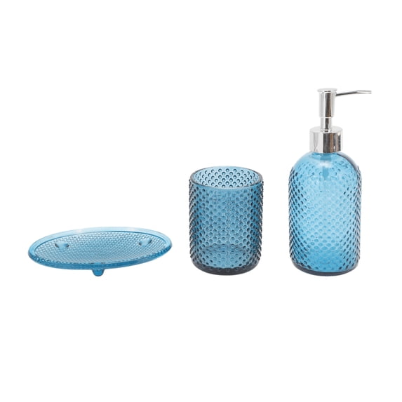 Unique Bargains 3pcs Durable Dot Bathroom Accessories Kit Blue