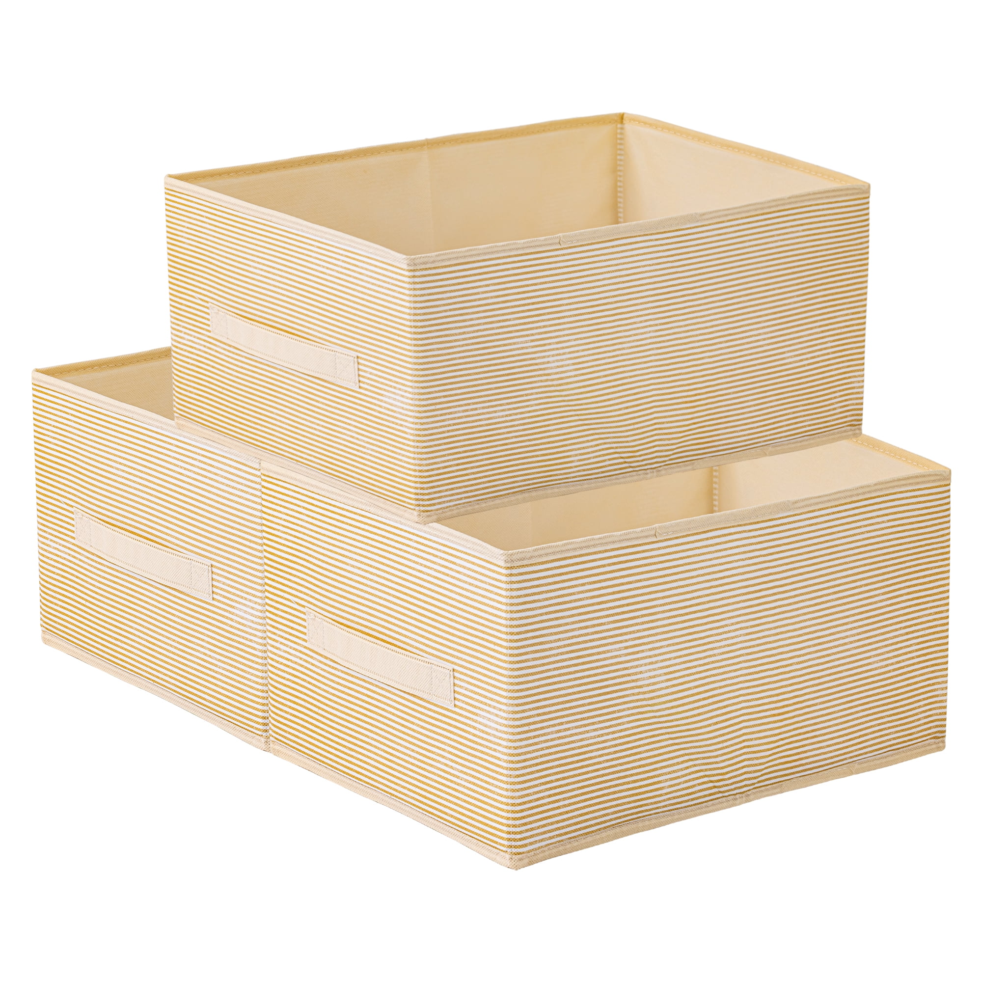 Unique Bargains 3pcs Fabric Storage Bin with Stripe Beige 15.7*10.6*8.3in
