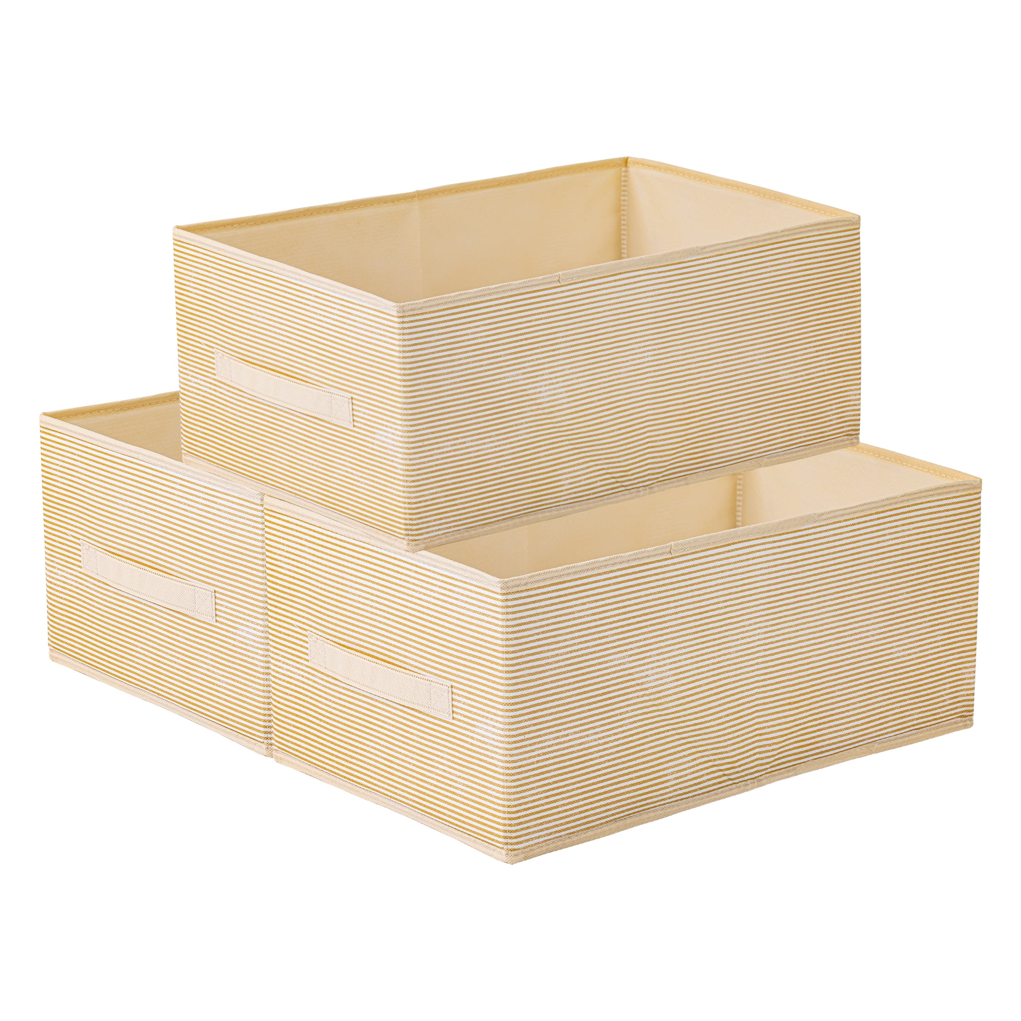 Unique Bargains 3pcs Fabric Storage Bin with Stripe Beige 18.5*11*7.9in