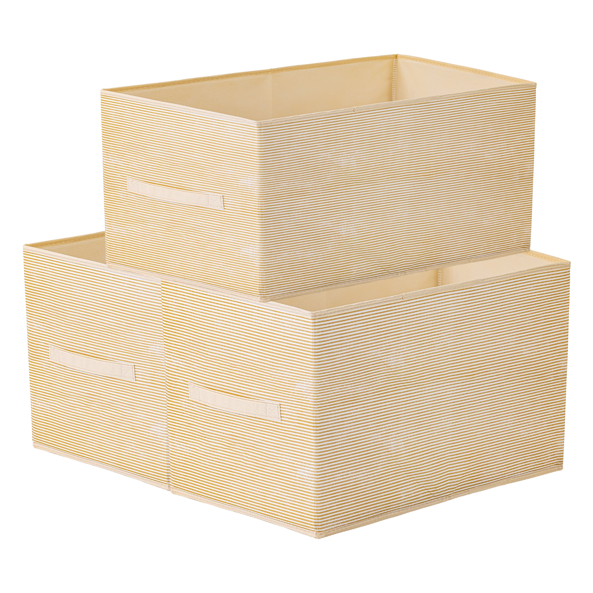 Unique Bargains 3pcs Fabric Storage Bin with Stripe Beige 19.7*13.8*12.6in
