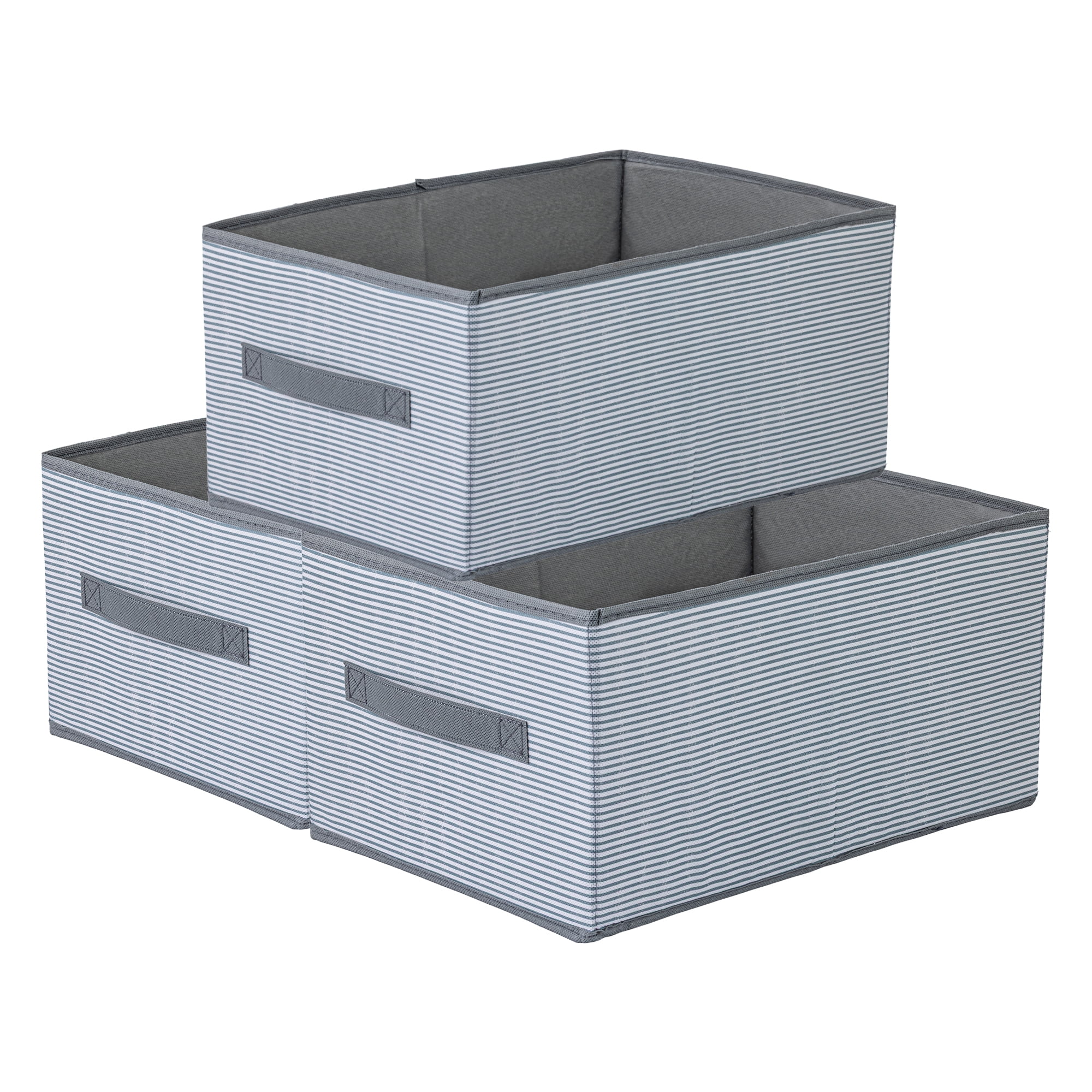 Unique Bargains 3pcs Fabric Storage Bin with Stripe Grey 15.7*10.6*8.3in