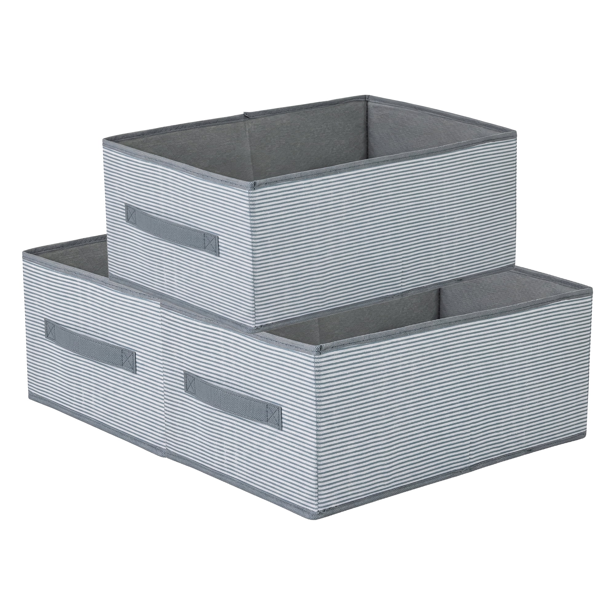 Unique Bargains 3pcs Fabric Storage Bin with Stripe Grey 18.5*11*7.9in