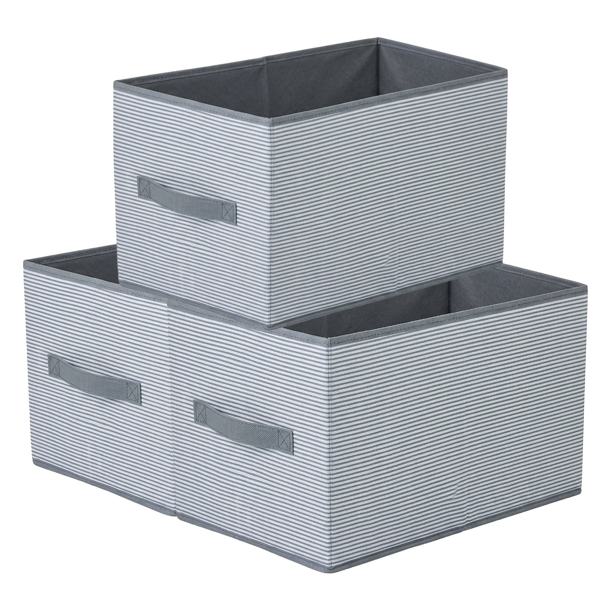Unique Bargains 3pcs Fabric Storage Bin with Stripe Grey 19.7*13.8*12.6in