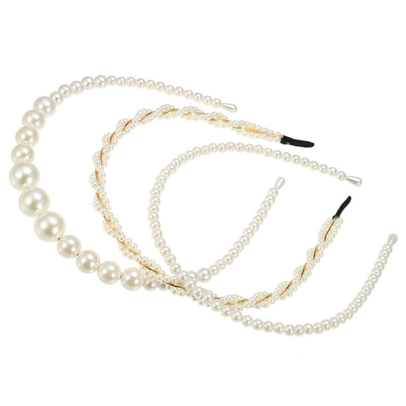 Unique Bargains 3pcs Fashion Faux Pearls Headbands Set Different Designs Hairbands Party Wedding Faux Pearl for Women