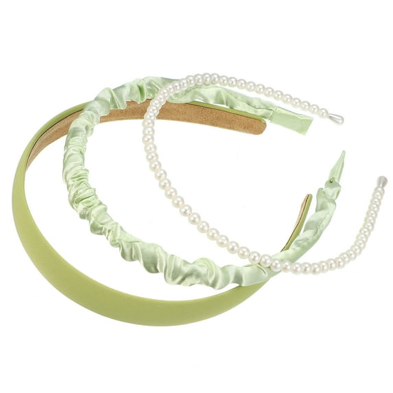 Unique Bargains 3pcs Fashion Headbands Set Different Designs Headbands Faux Pearl Hair Accessories for Women Party Green
