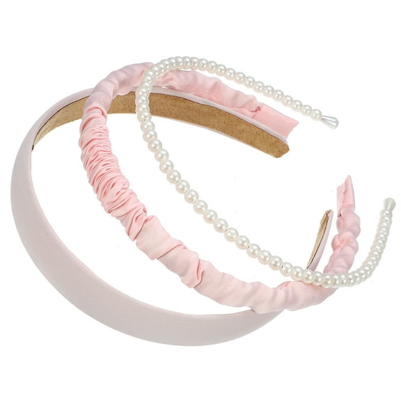 Unique Bargains 3pcs Fashion Headbands Set Different Designs Headbands Faux Pearl Hair Accessories for Women Party Pink