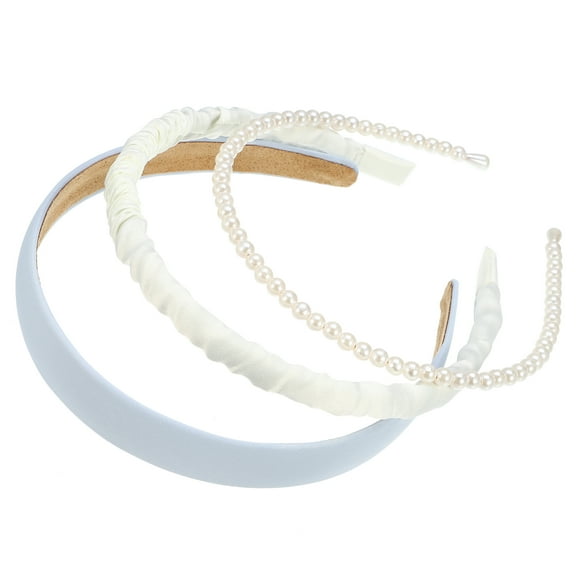 Unique Bargains 3pcs Fashion Headbands Set Different Designs Headbands Faux Pearl Hair Accessories for Women Party White