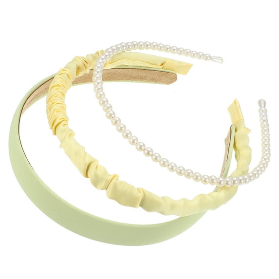 Unique Bargains 3pcs Fashion Headbands Set Different Designs Headbands Faux Pearl Hair Accessories for Women Yellow