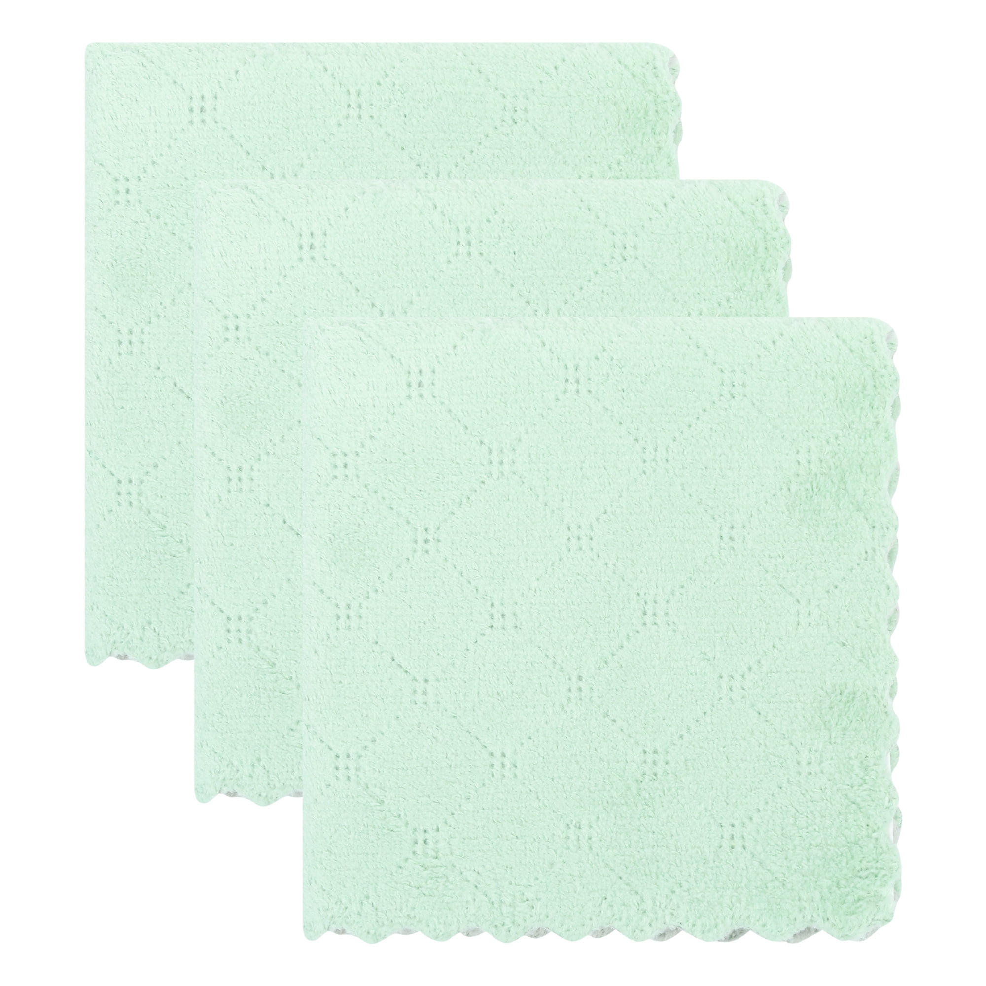 Unique Bargains 3pcs Kitchen Absorbent Microfiber Cleaning Towels Green Grey 12" x 12"