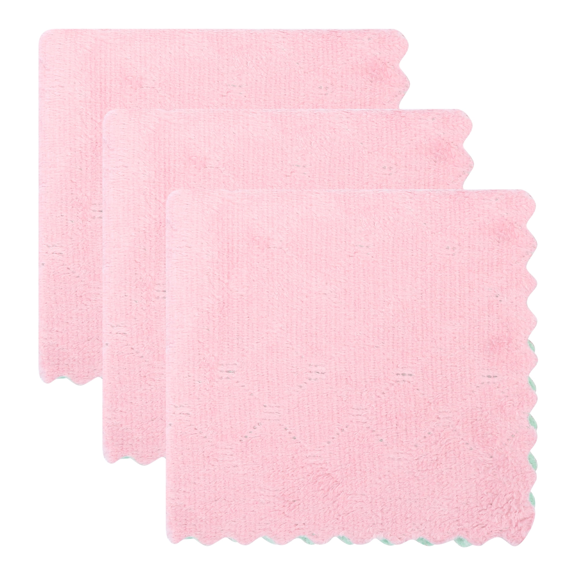 Unique Bargains 3pcs Kitchen Absorbent Microfiber Cleaning Towels Pink Blue 10" x 10"