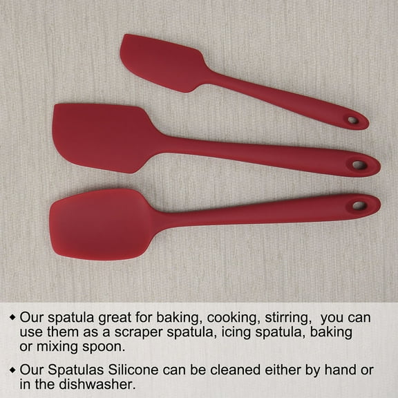 Unique Bargains 3pcs Kitchen Silicone Spatula Sets Heat Resistant Rubber Scraper Cooking Baking Red