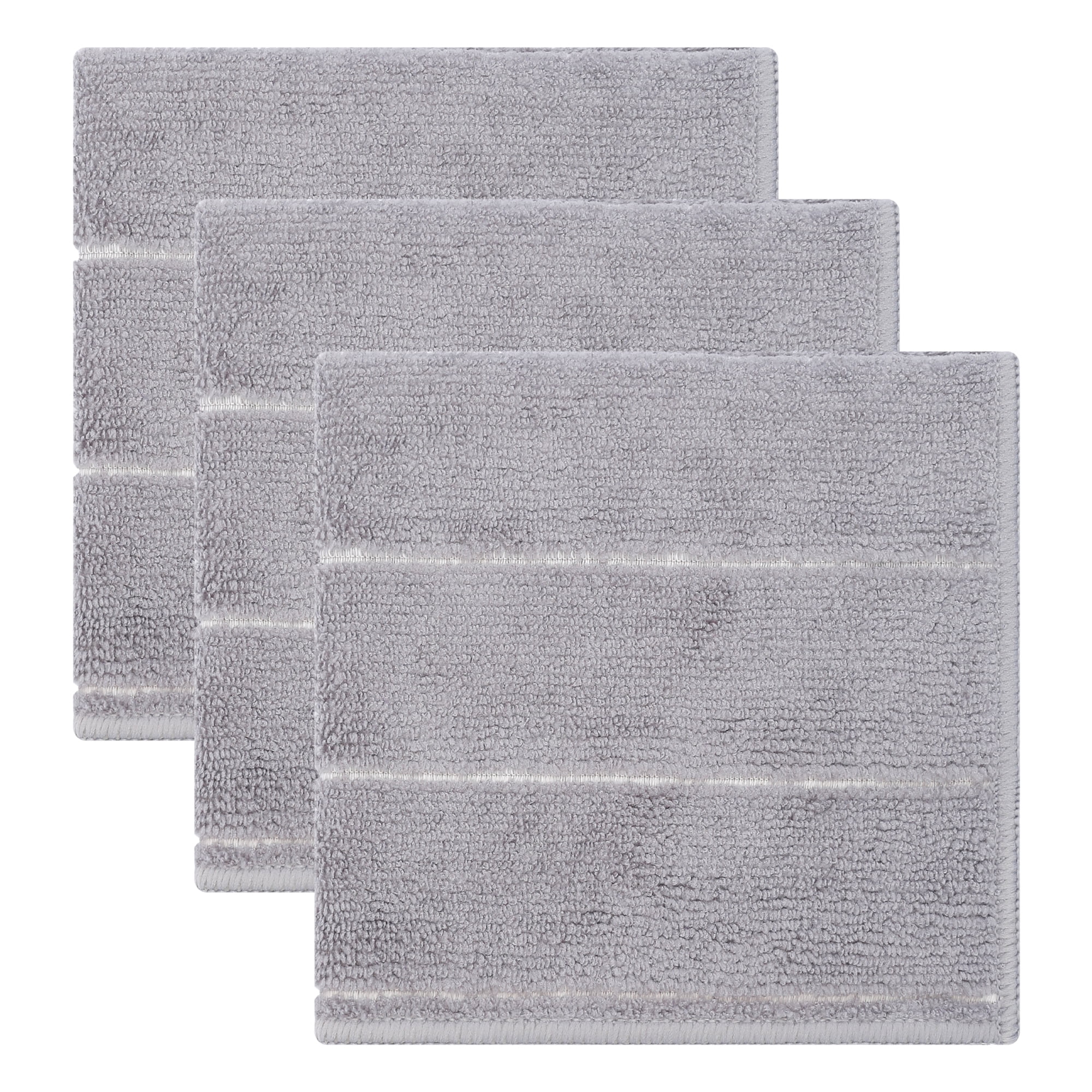 Unique Bargains 3pcs Microfiber Absorbent Striped Cleaning Cloths Grey 12" x 12"