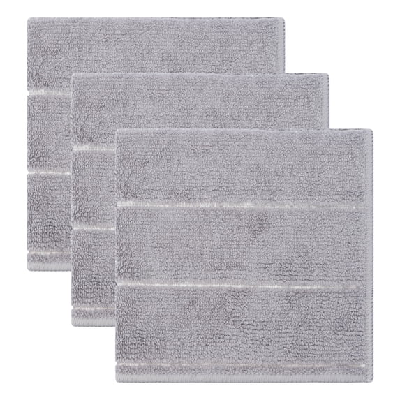 Unique Bargains 3pcs Microfiber Absorbent Striped Cleaning Cloths Grey 12" x 12"