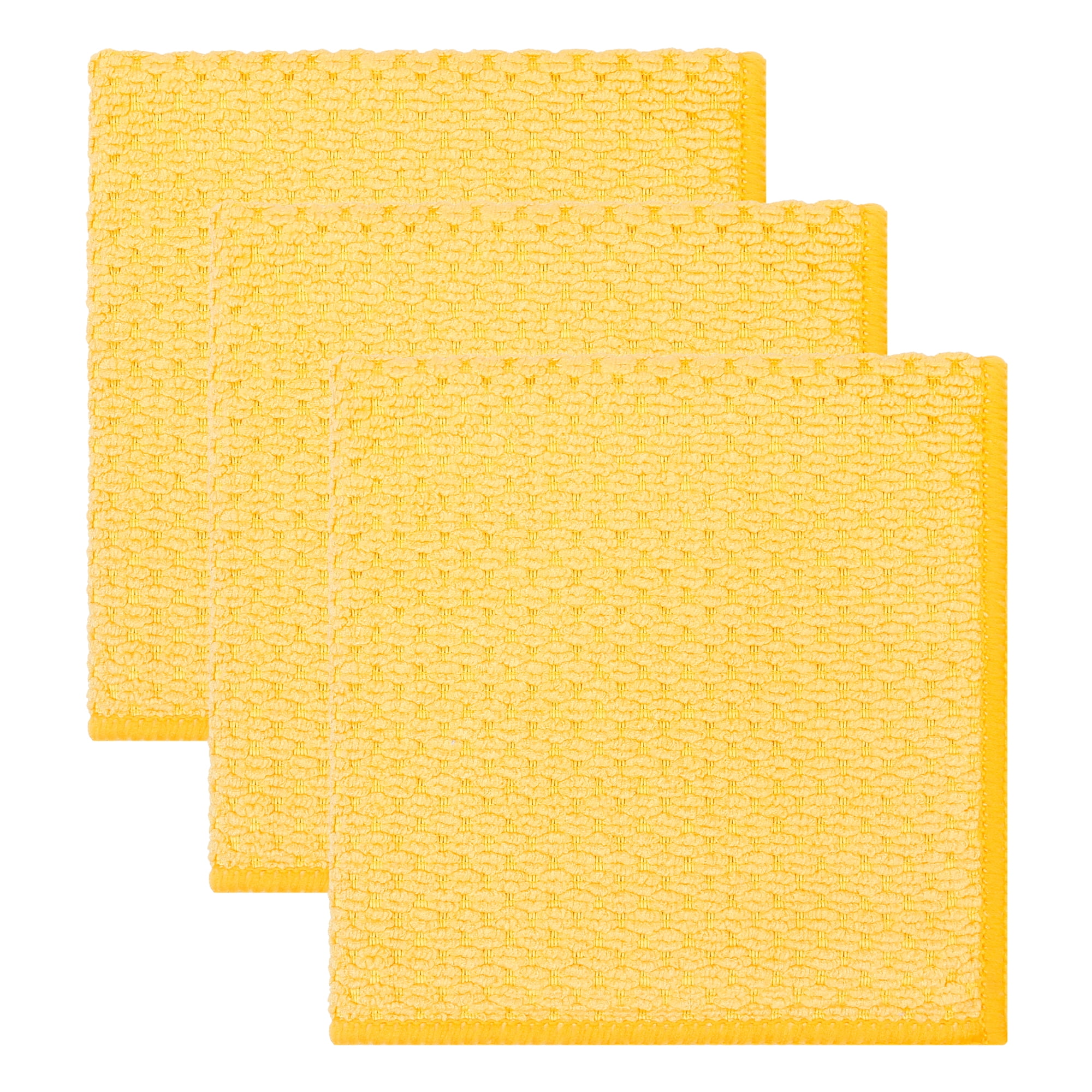 Unique Bargains 3pcs Microfiber Wash Cloths for Washing Dishes Rags Yellow 12" x 12"