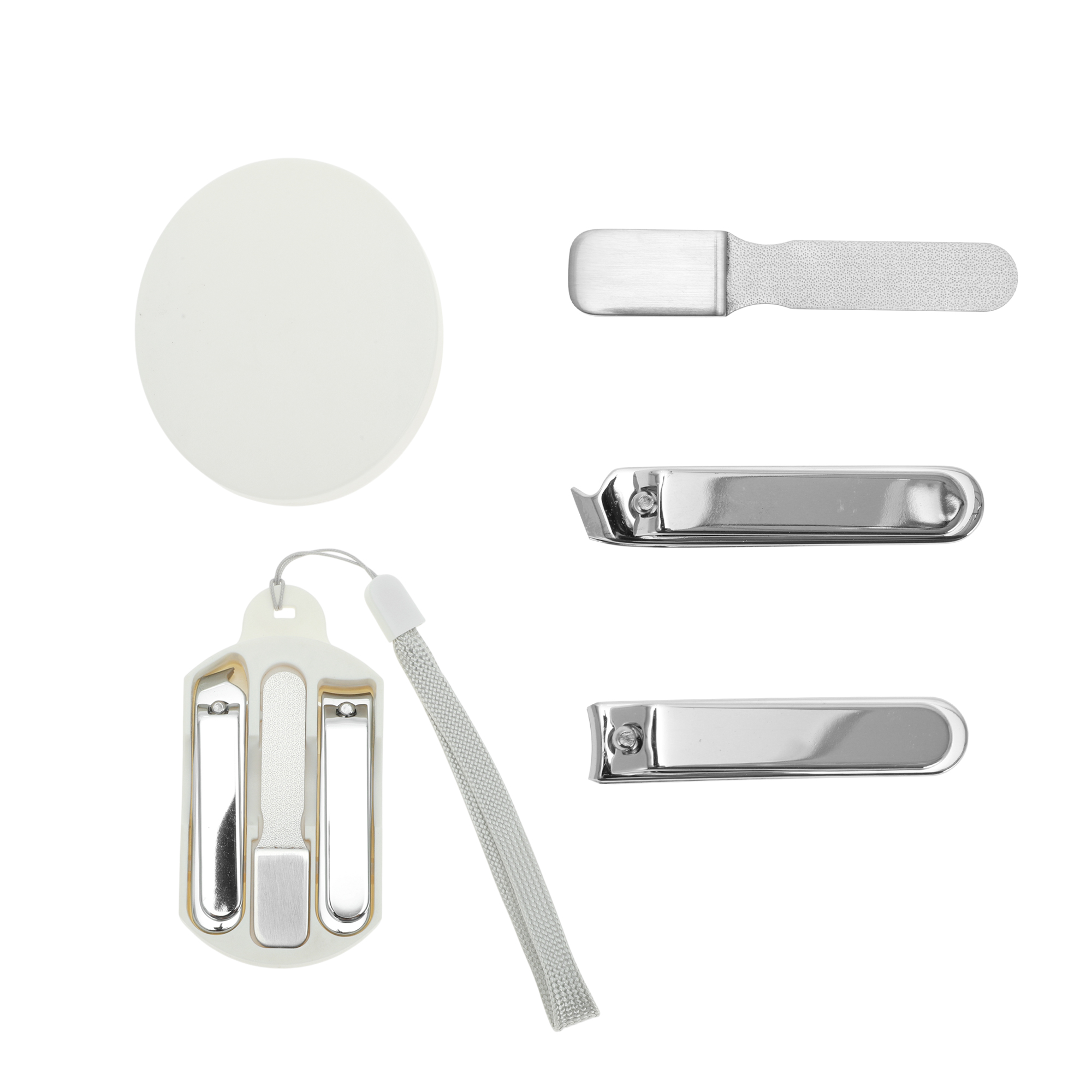 Unique Bargains 3pcs Round Box Nail Clippers Set Length 2.36" Silver Tone, White