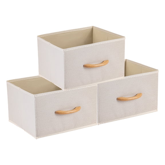 Unique Bargains 3pcs Storage Cube Fabric Storage Bin with Handles Beige 11.8*9.8*7.3in