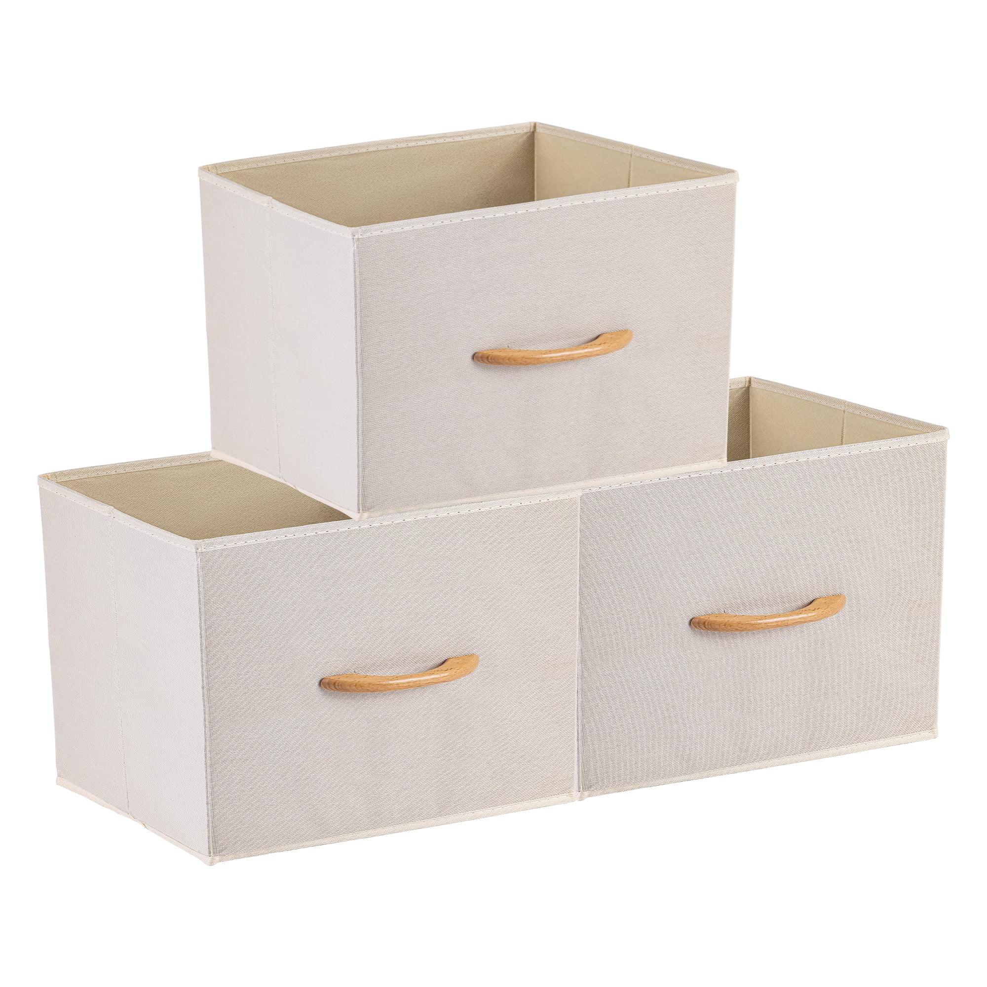Unique Bargains 3pcs Storage Cube Fabric Storage Bin with Handles Beige 15.4*11.8*11.8in