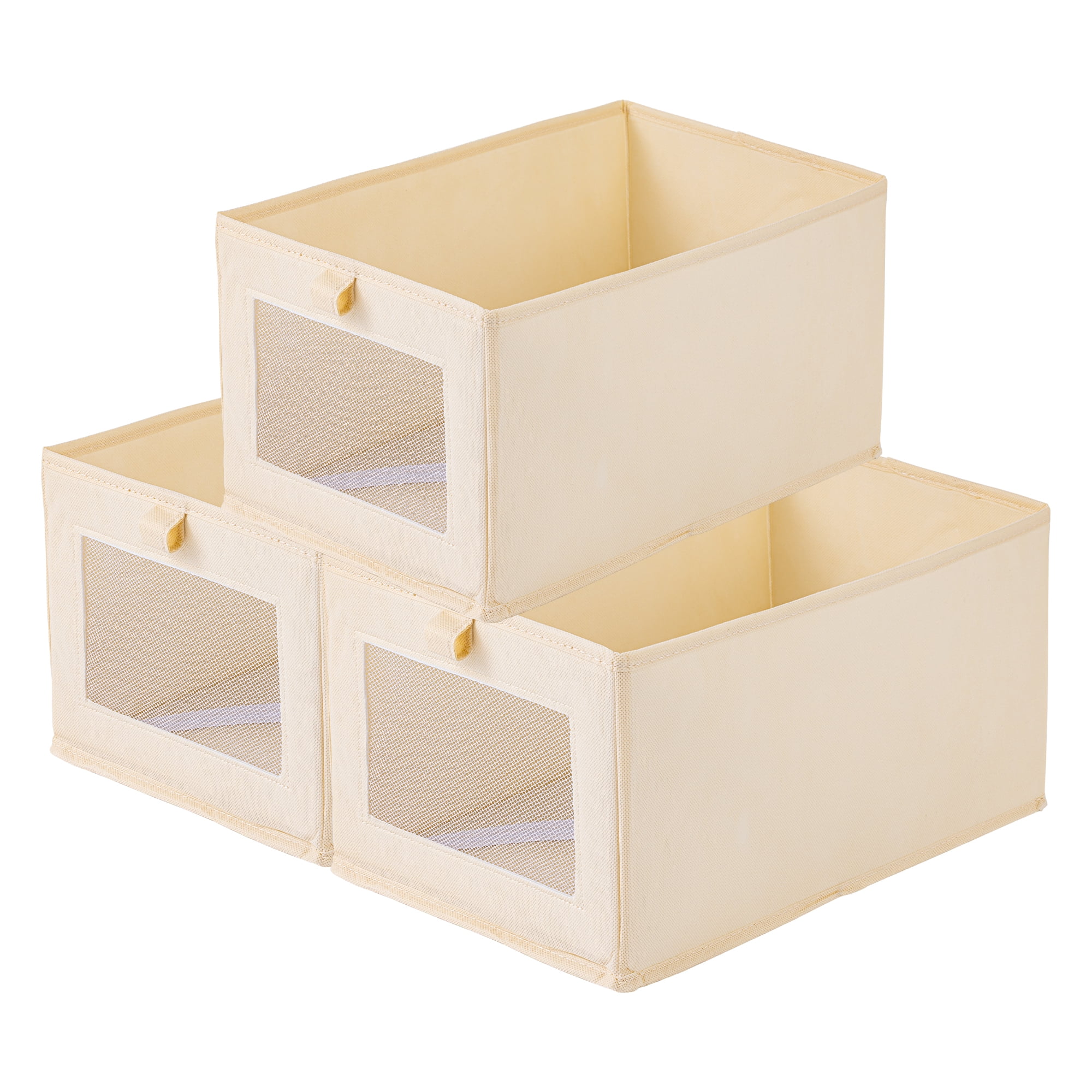 Unique Bargains 3pcs Storage Cube Fabric Storage Bins Beige 14.2*9.8*7.9in