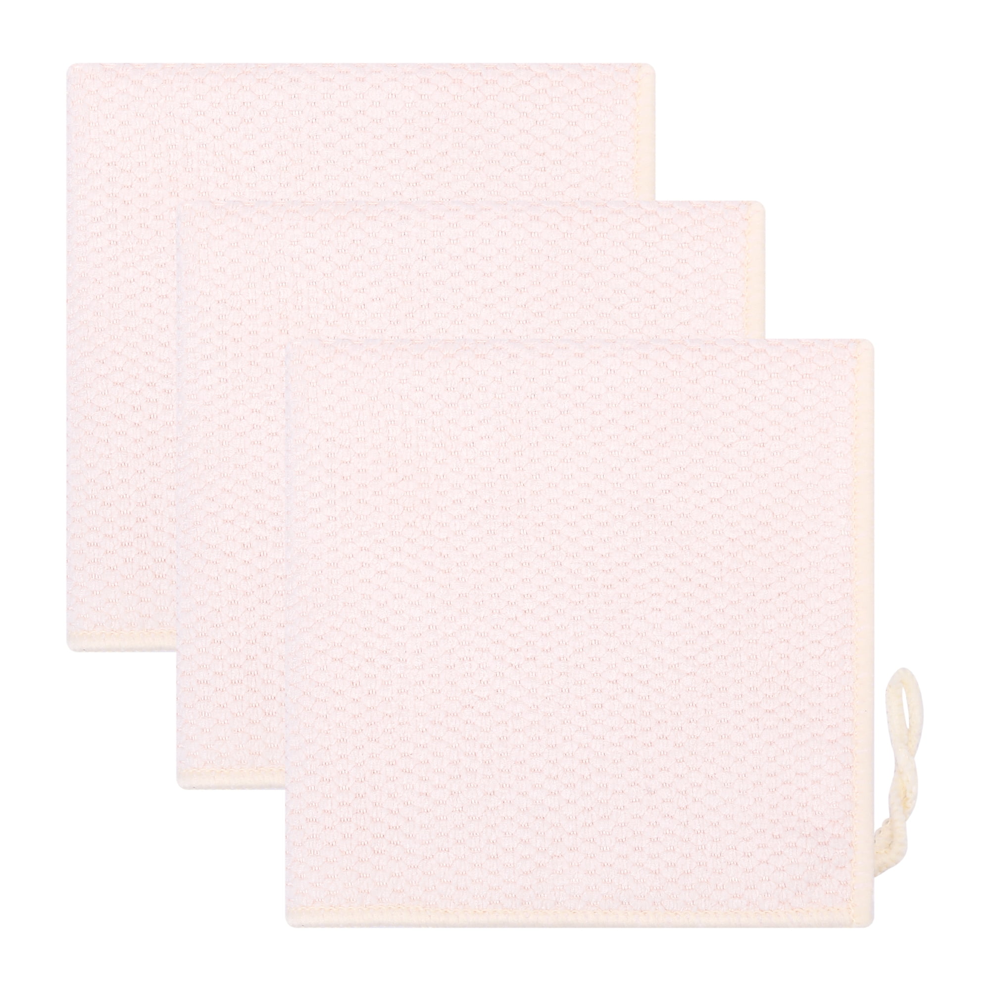 Unique Bargains 3pcs Waffle Weave Microfiber Solid Color Cleaning Cloth Beige 12" x 12"