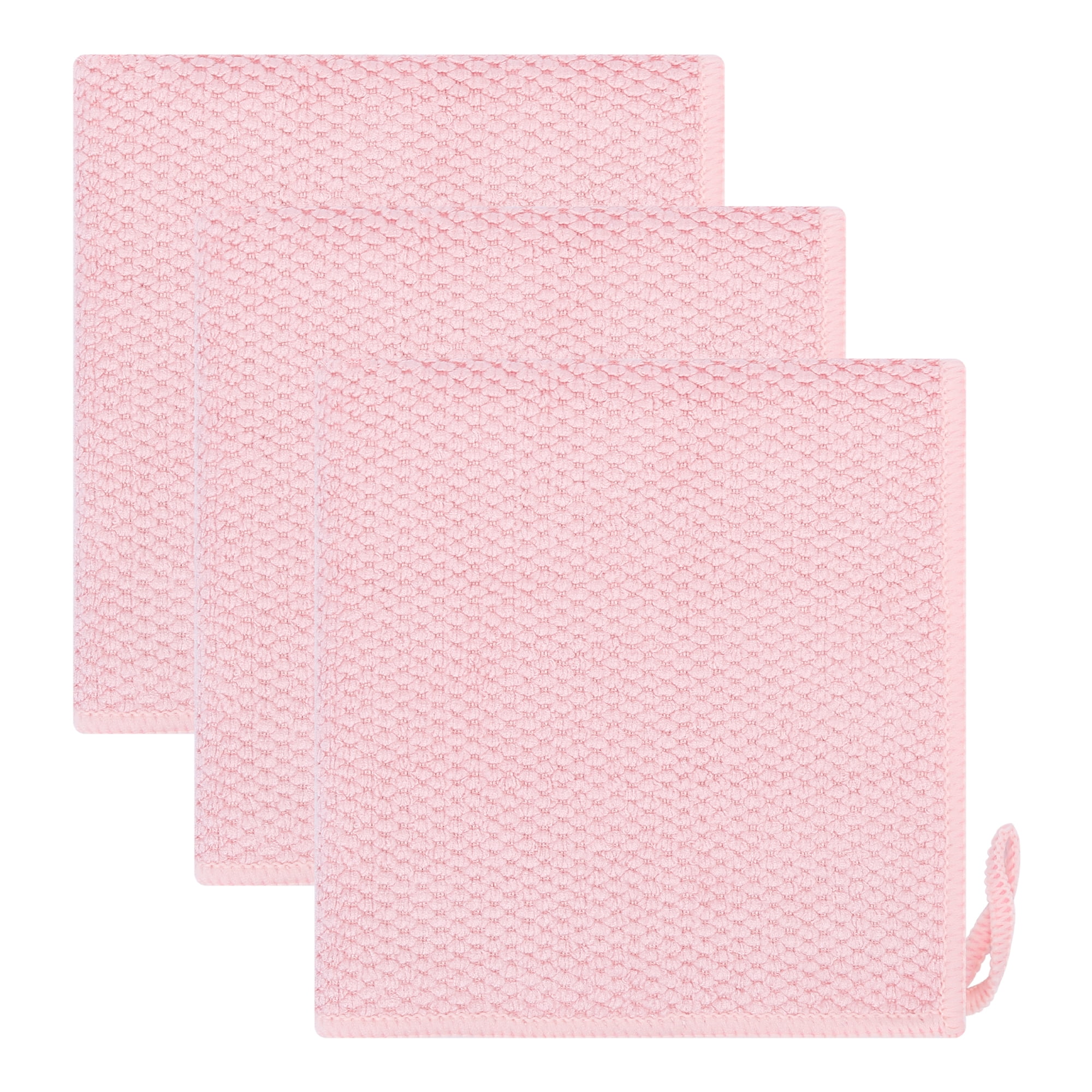 Unique Bargains 3pcs Waffle Weave Microfiber Solid Color Cleaning Cloth Pink 12" x 12"