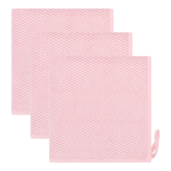 Unique Bargains 3pcs Waffle Weave Microfiber Solid Color Cleaning Cloth Pink 12" x 12"