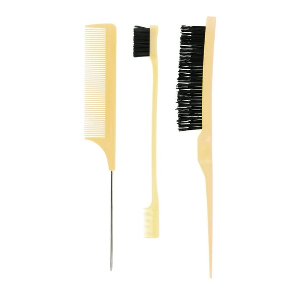 Unique Bargains 3pcs Women Durable Rat Tail Comb for Curly Straight Wavy Wet Thin Hair ABS Beige