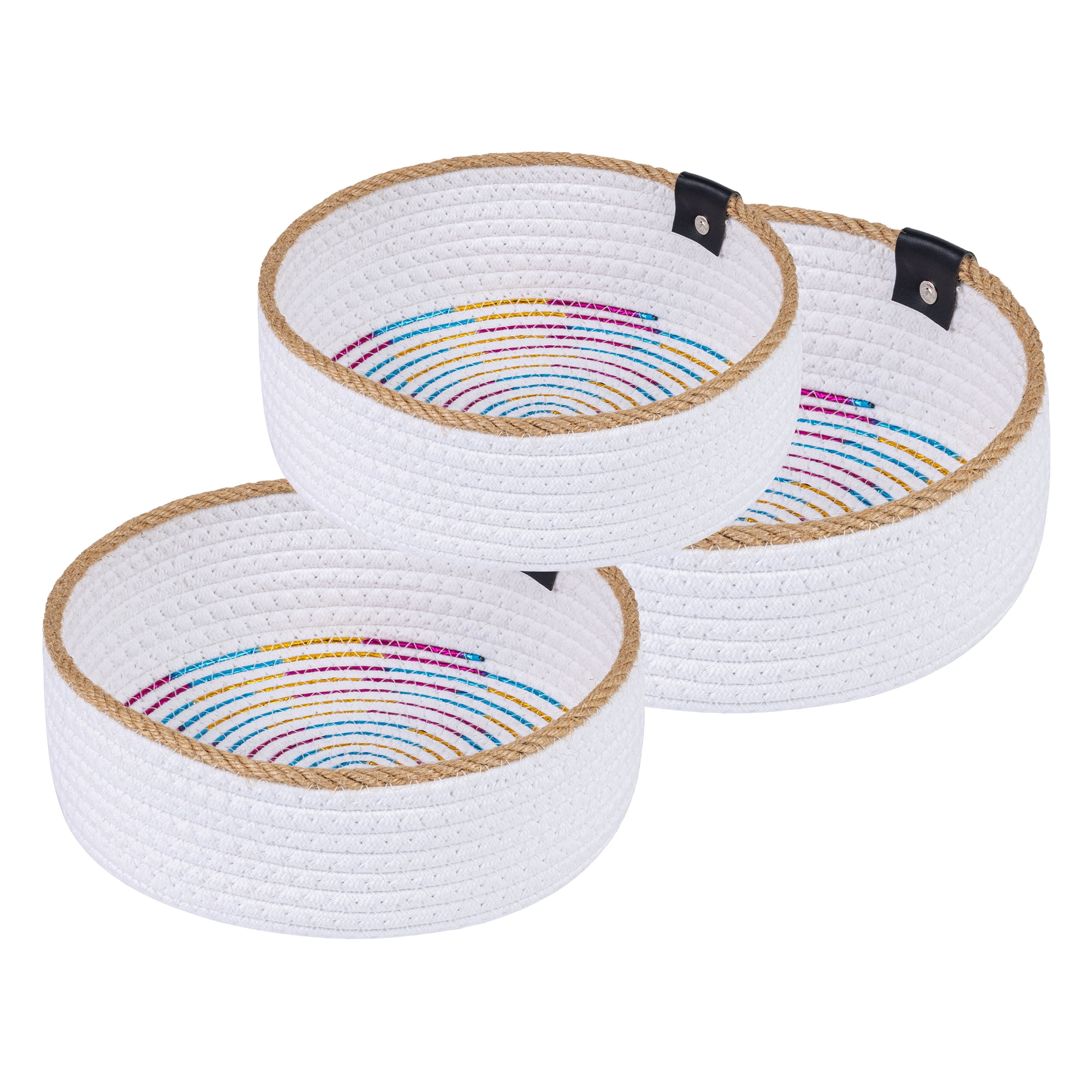 Unique Bargains 3pcs Woven Storage Basket for Key Tray Bowl Colorful 3pcs