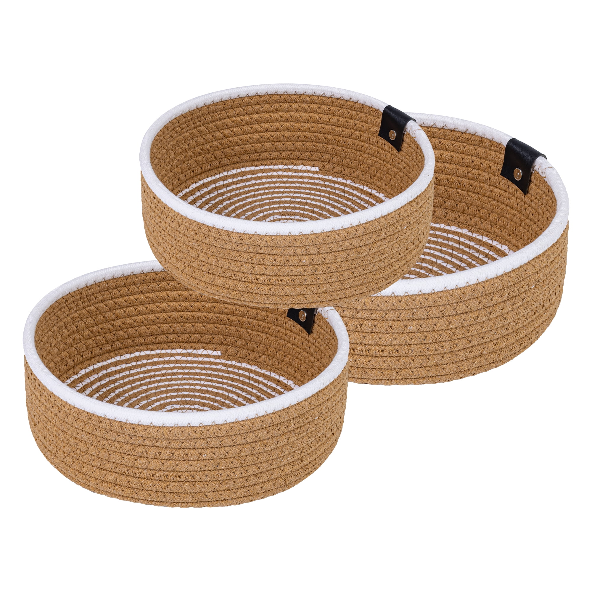 Unique Bargains 3pcs Woven Storage Basket for Key Tray Bowl Khaki 3pcs