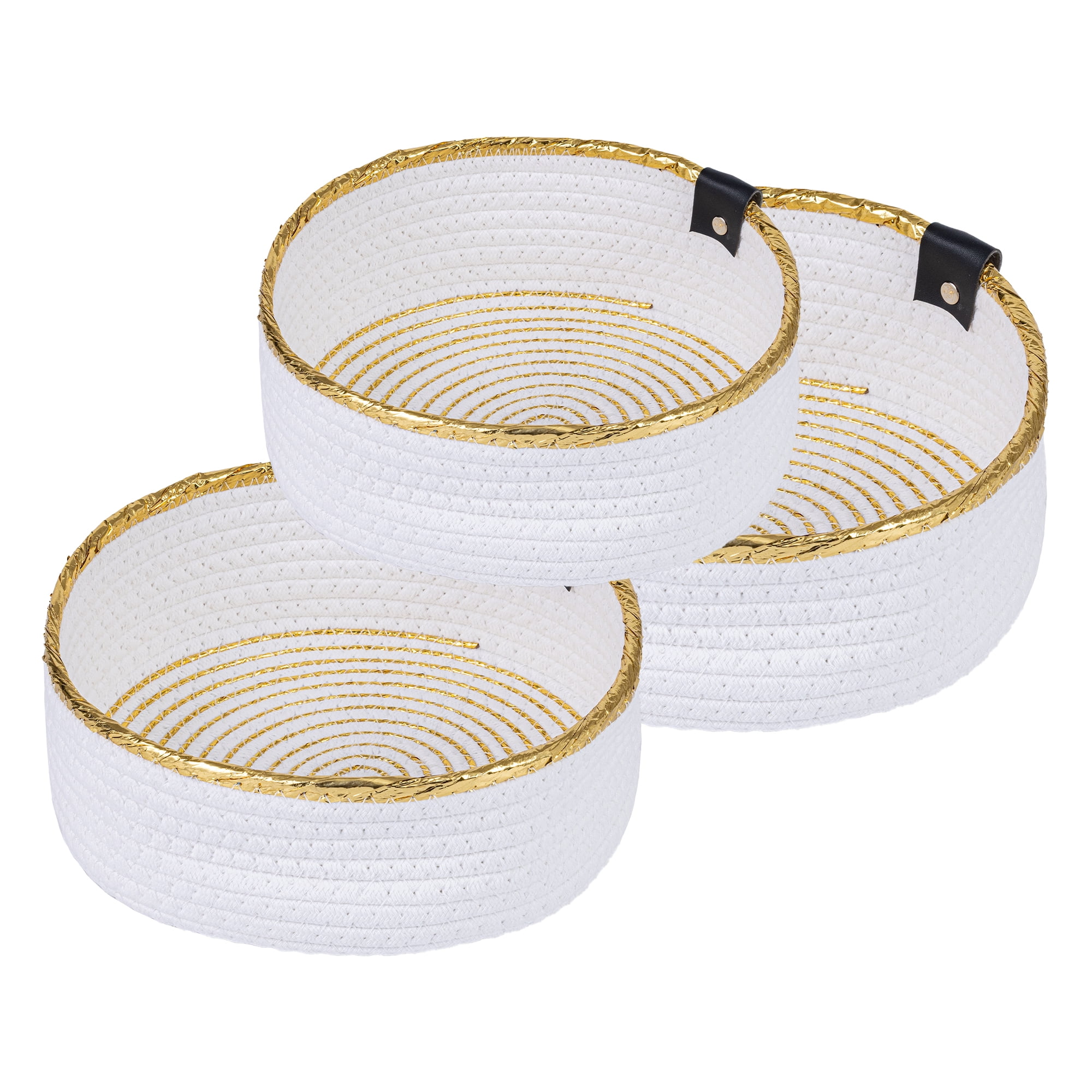 Unique Bargains 3pcs Woven Storage Basket for Key Tray Bowl Light Yellow 3pcs