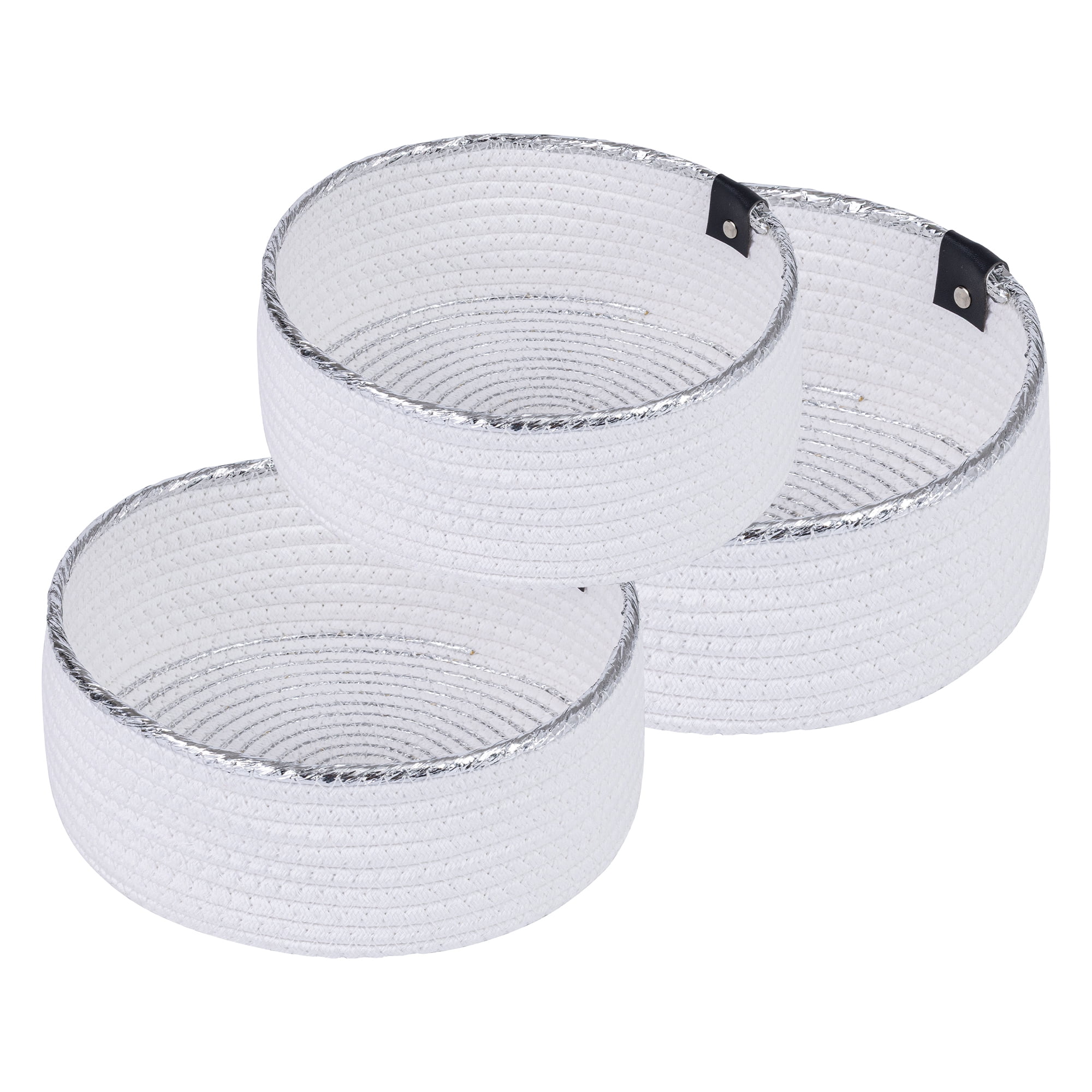 Unique Bargains 3pcs Woven Storage Basket for Key Tray Bowl White 3pcs
